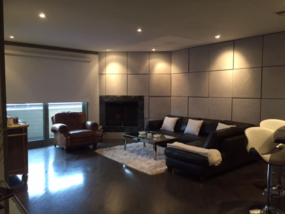Black out shades and all dimmable LED lights.