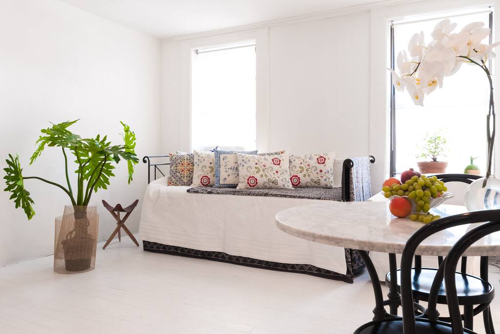 Living area with trundle sofa that turns into two single beds