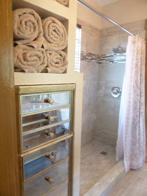 Plenty of towels and a spa like bathroom