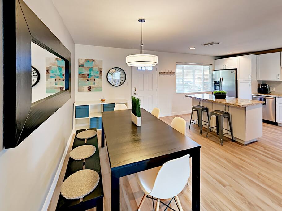 The welcoming open floor plan encourages conversation and is great for a group getaway.