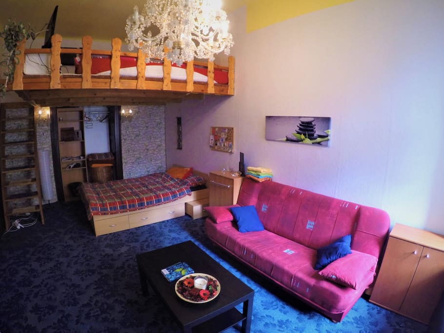 New doublebed in room for visitors.