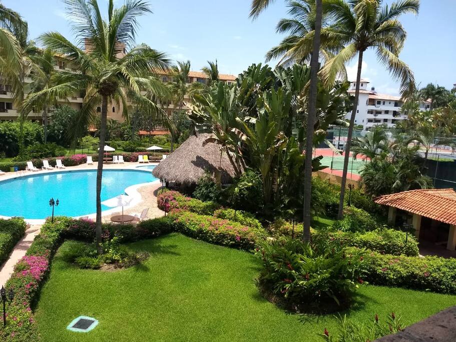 Zona de piscina y asadores