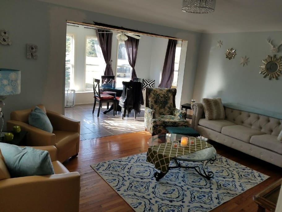 Living room looking toward front yard into bonus room