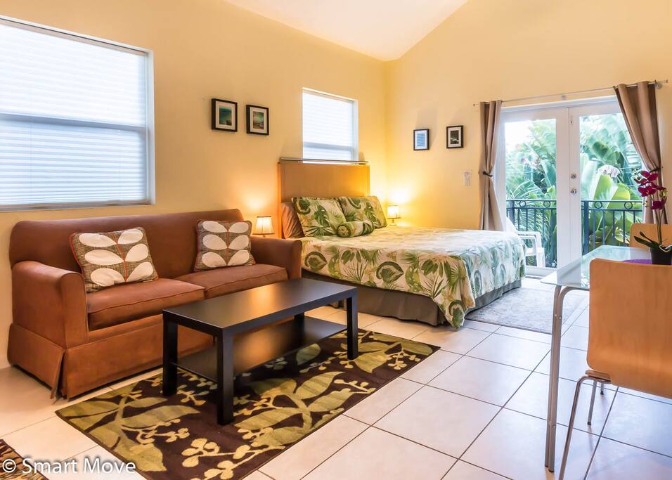 Queen bed and sofa