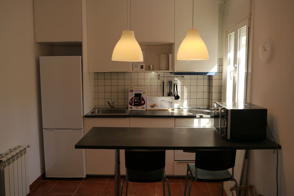 Cocina super luminosa con barra .