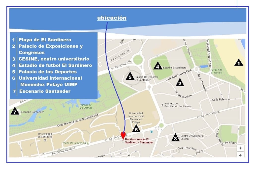 Ubicación de lugares de interés a menos de 15 minutos andando.