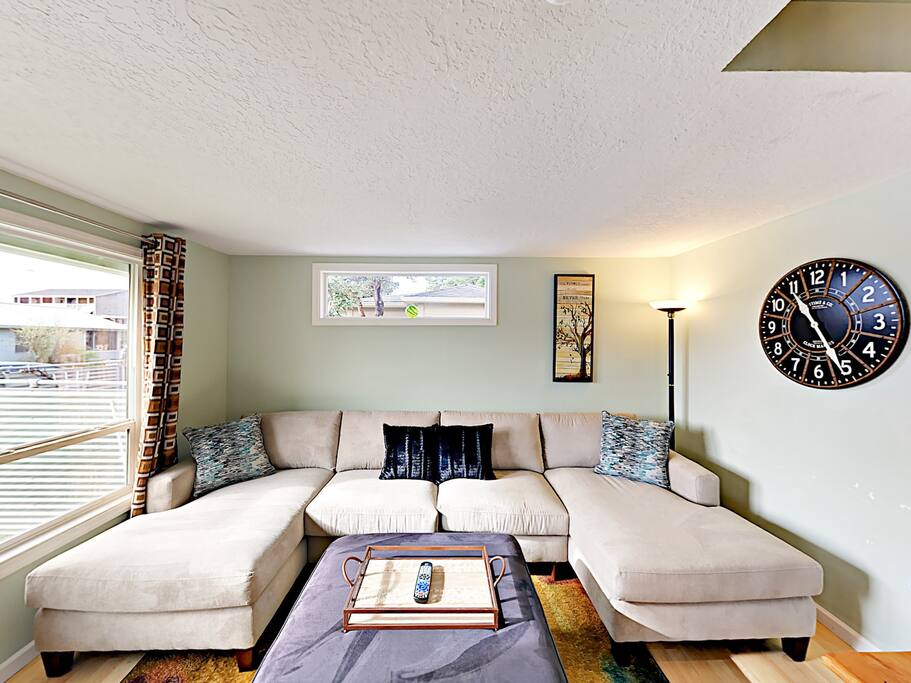 Kick back on the large sectional sofa in the main living area.