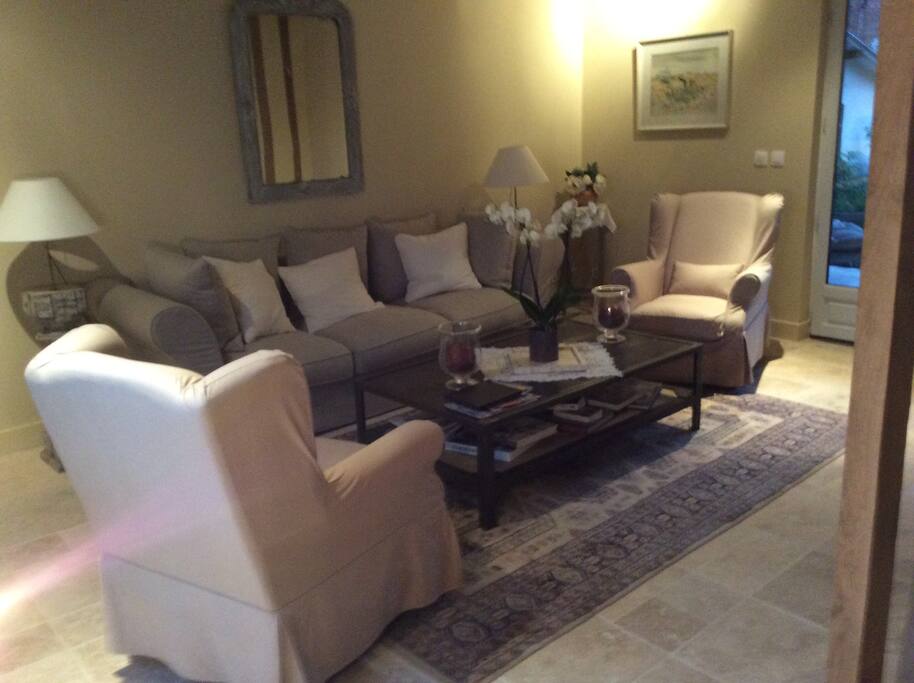 Salon confortable donnant sur la grande terrasse
