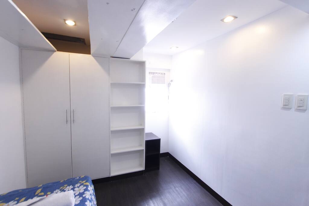 with cabinets and storage