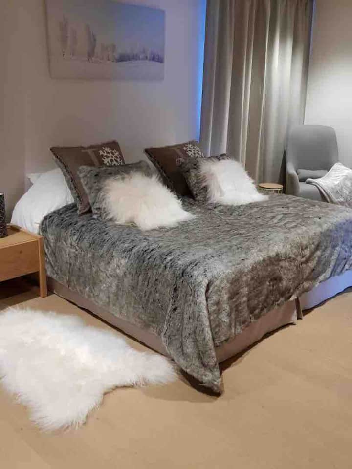 Chumba cha kulala cha 3 ambacho kinaweza kubadilishwa kuwa vitanda vinne vya mtu mmoja na skrini ya gorofa na bafu la ndani na choo