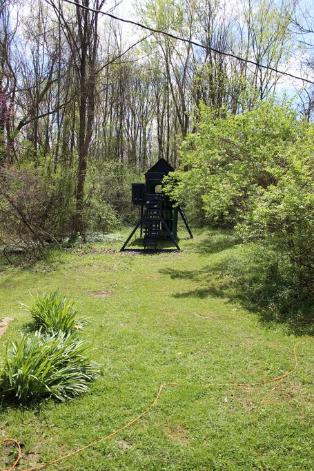 View of back yard area and children's playset