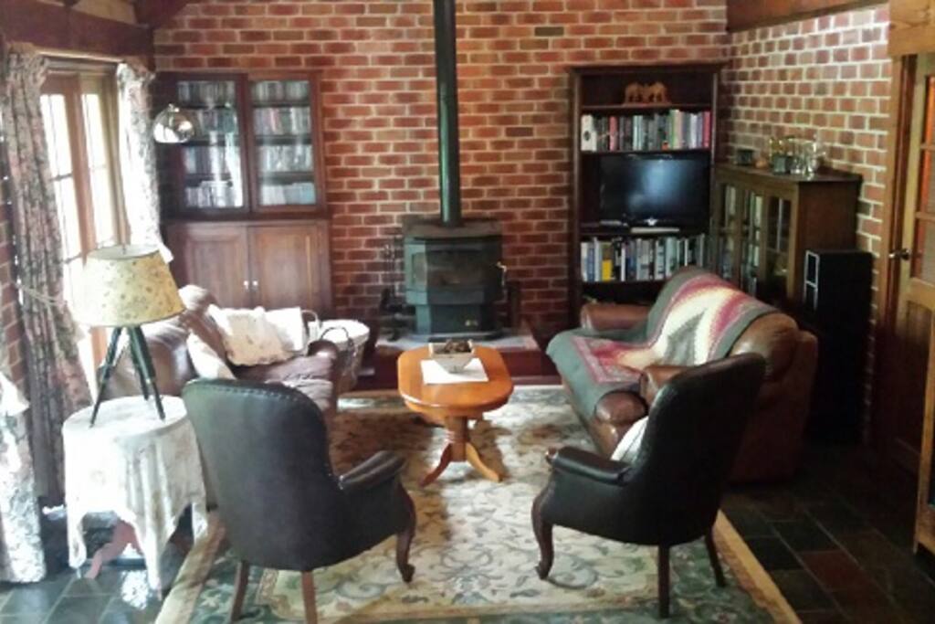 Indoor living area with fireplace