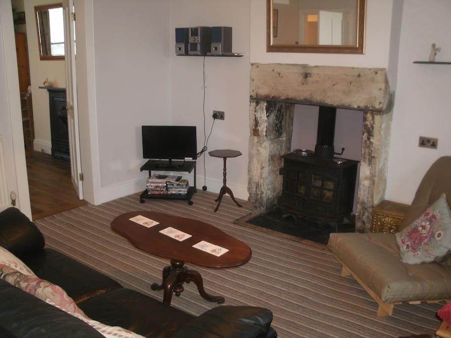 Living room with wifi. Also has log burner, sofa,TV/DVD , futon. New for 2018 JVC bluetooth DAB hifi