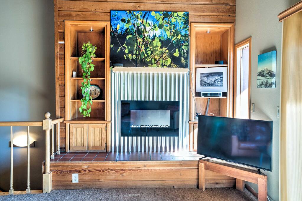 Watch a late night movie as you warm up by the fireplace.