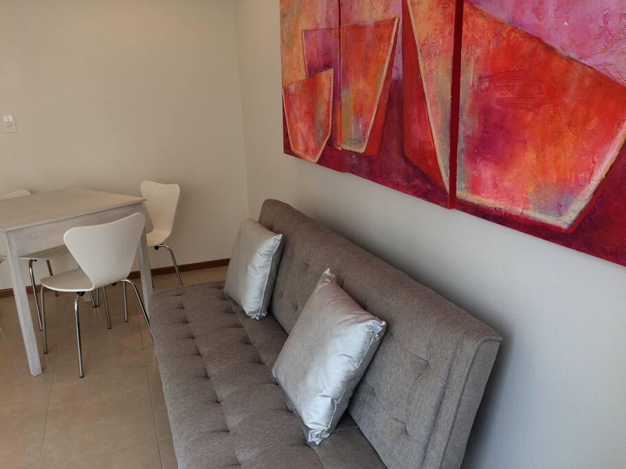 The apartment is almost new. And all the furniture is new.