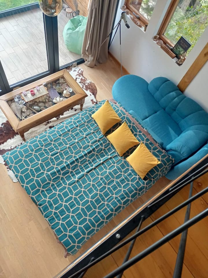 Corner sofa when in the position of a double bed. Dimension when is open is 180/220