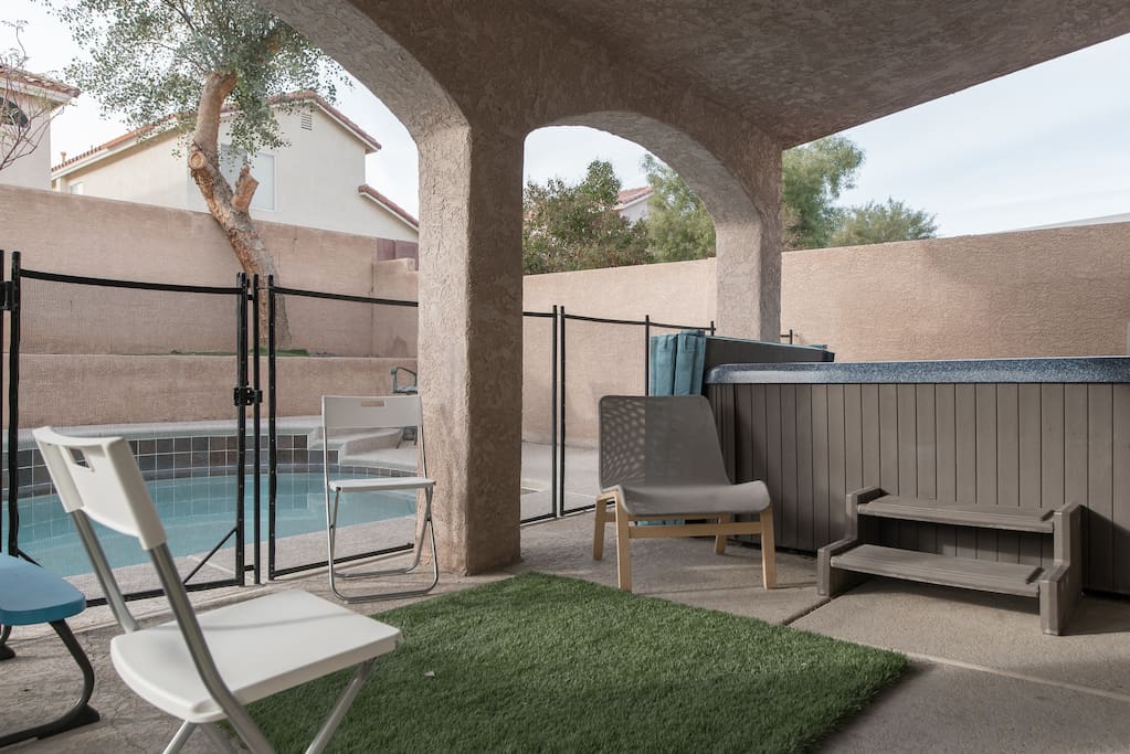 Private Hot Tub & Chill Area with Shaded Patio Cover