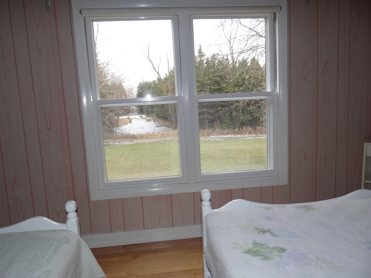 South BR: dos camas individuales (o individuales de 6' tamaño king), vista al estanque