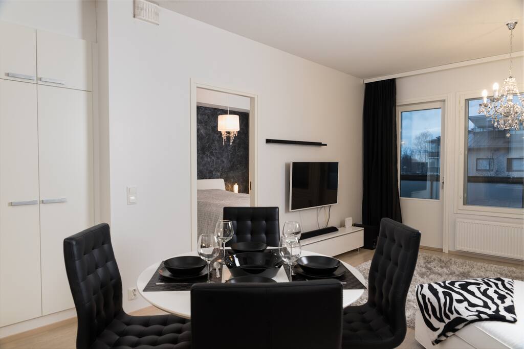 Dining area and living room