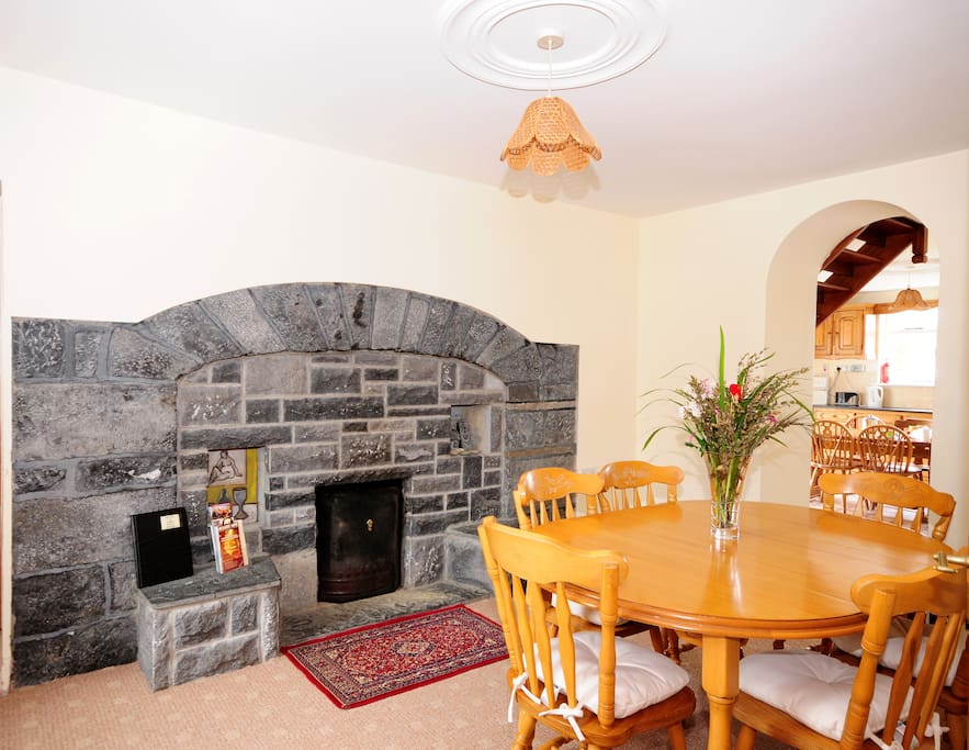Large dining room with open fire