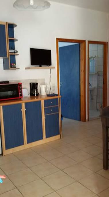 To the bedroom and shower room