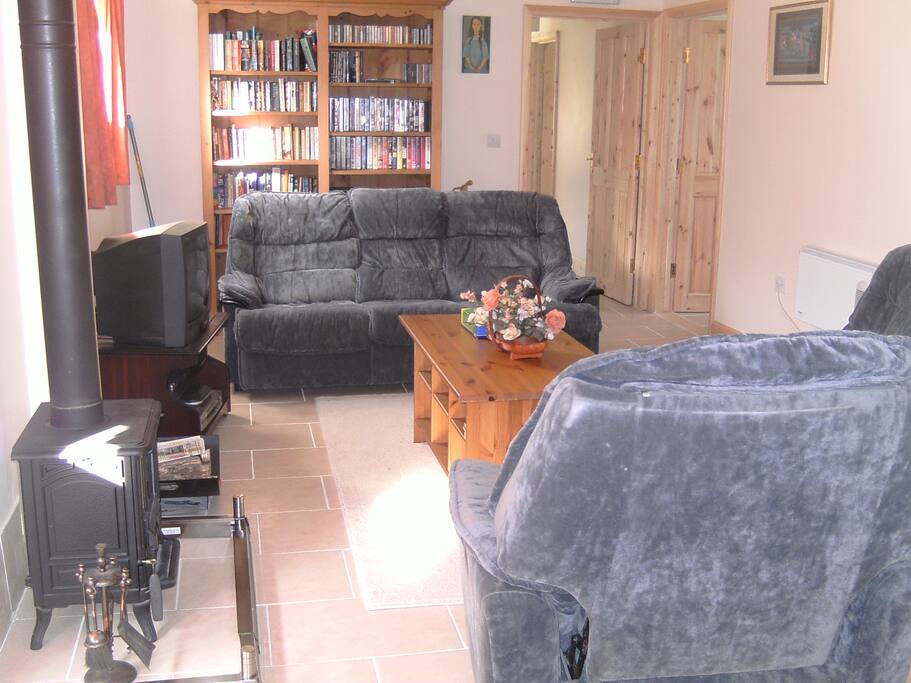 The lounge with woodburner
