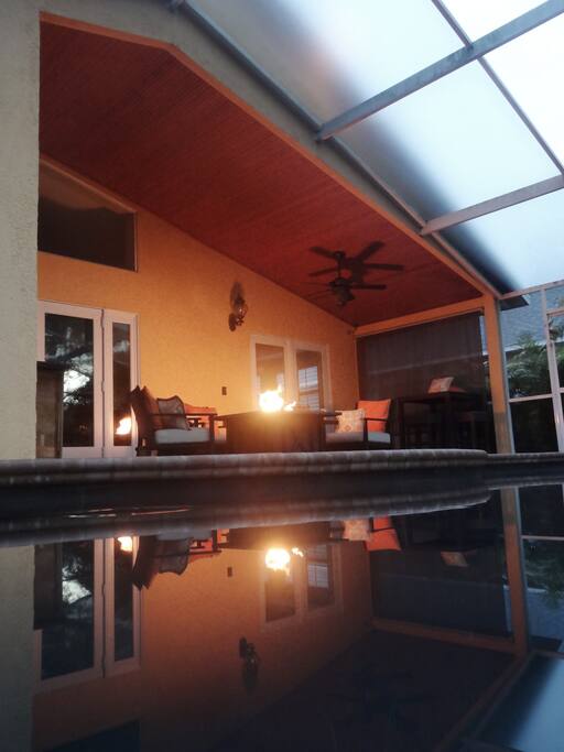 Fire pit in pool lounge area.