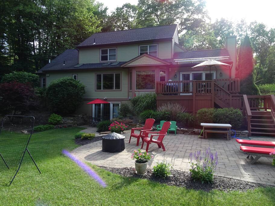Back stone patio and deck