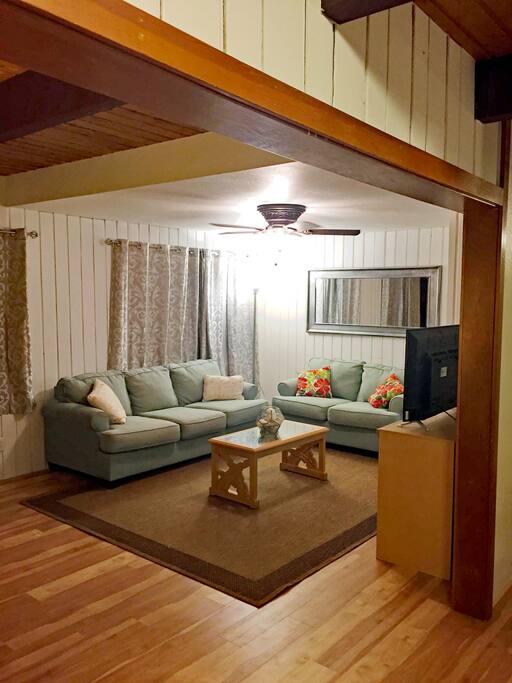 Comfy Living room with smart TV.