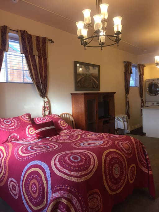 Comfortable King bed and ample furnishings make this cozy studio feel like home.