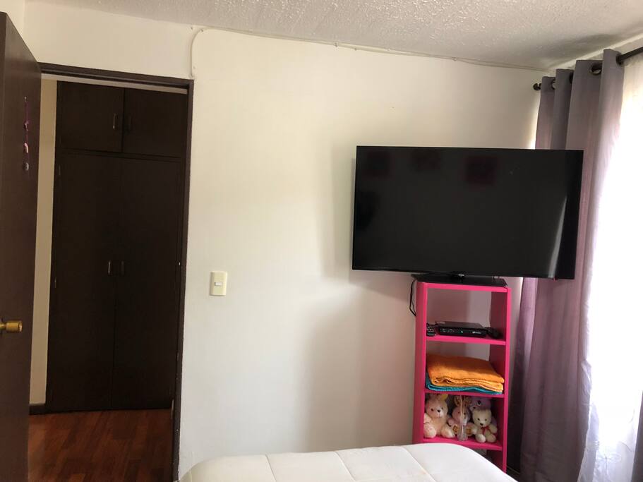 Habitación incluye tv de 42 para que disfrute de película y series por tv cable o Netflix!!