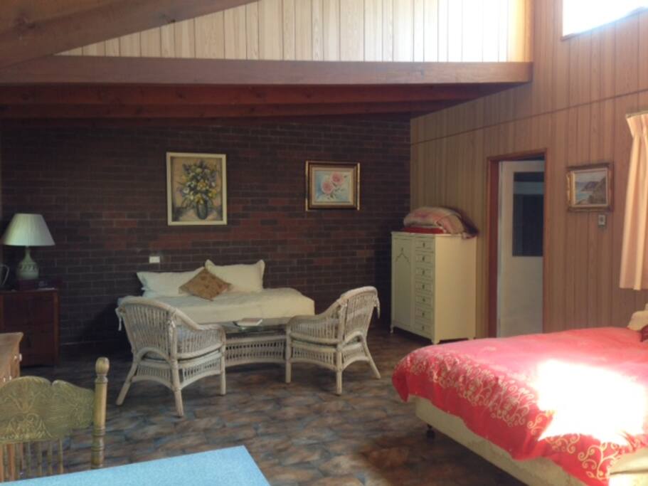 One queen bed and one single sofa bed
