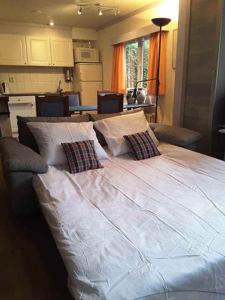 საძინებლის დივანი გარდაიქმნება 140×200 სმ‑იანი საწოლ‑დივნად