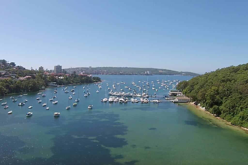 Marina in foreground and Manly Heads in the distance