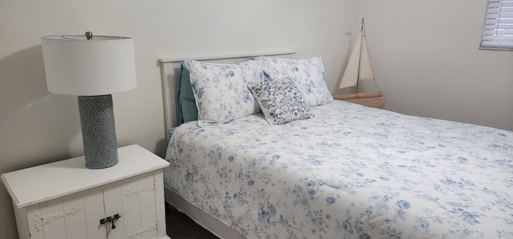 Rest your head in the simply perfect sailboat room. New mattress that our guests rave about! 