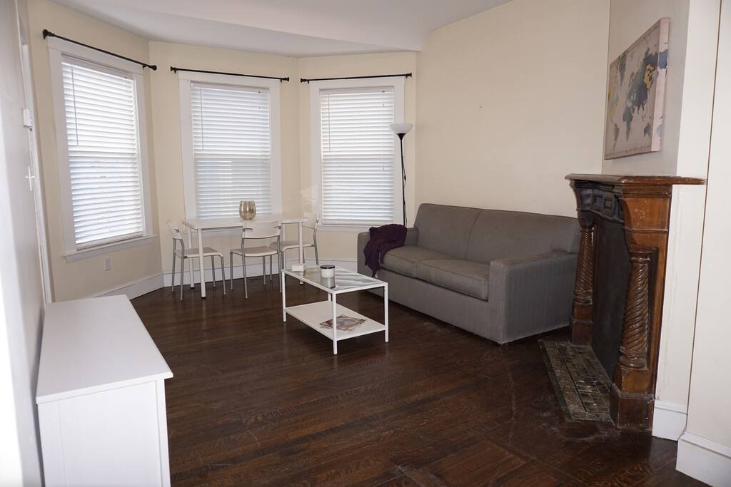 Relax in the bright & sunny living room with pull-out sofa & TV