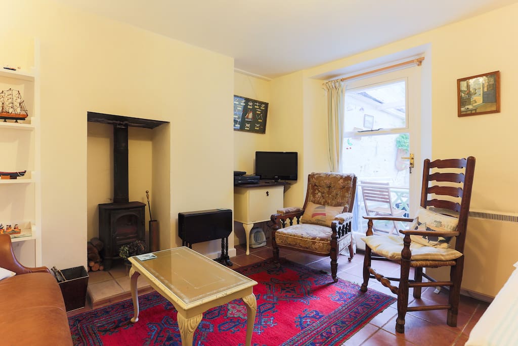 Downstairs living area with dining table