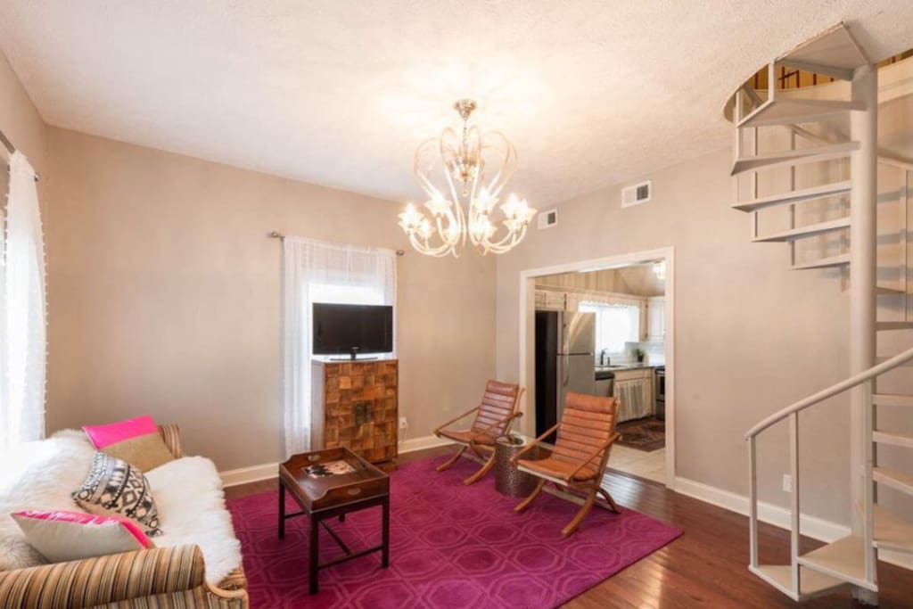 Living room with Murano glass chandelier