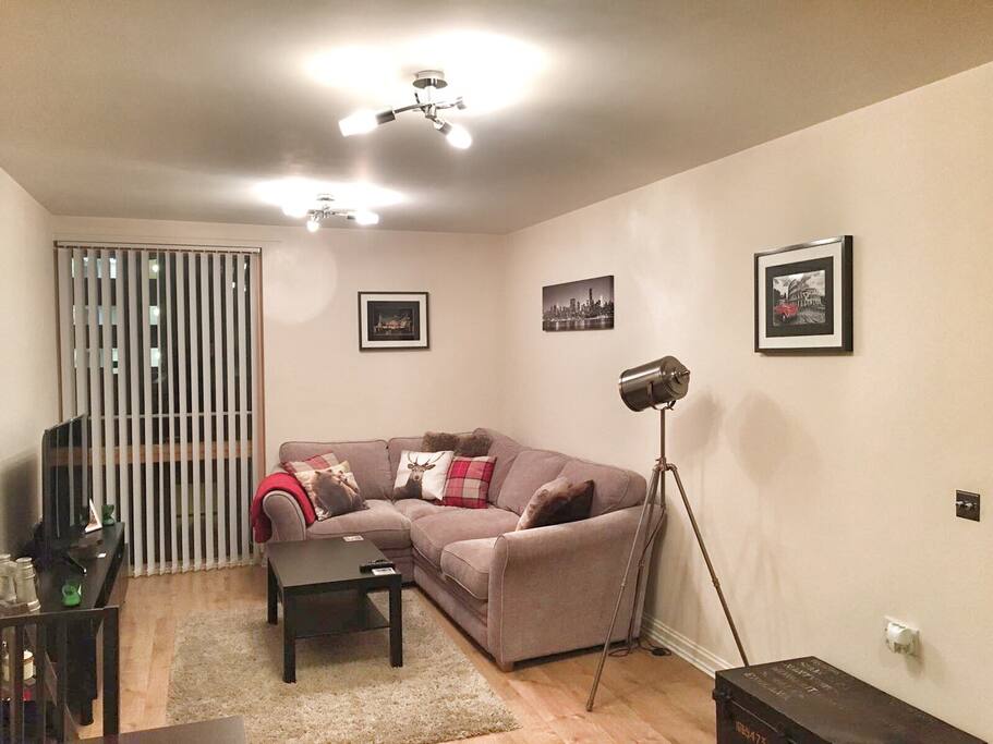 Living Room including large screen smart tv