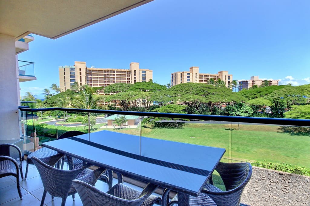 You'll be eating breakfast, second breakfast, brunch, lunch, and dinner out on the lanai table for 4.