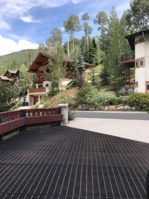 View from grated driveway to backside of West Vail Mountain