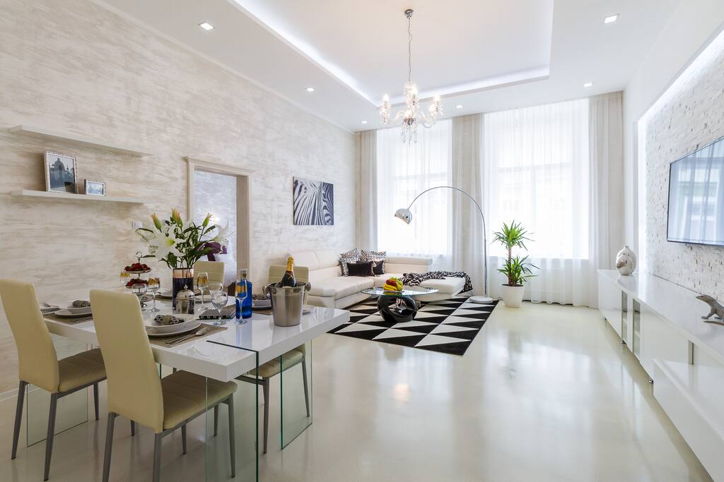 Living room with dining room
