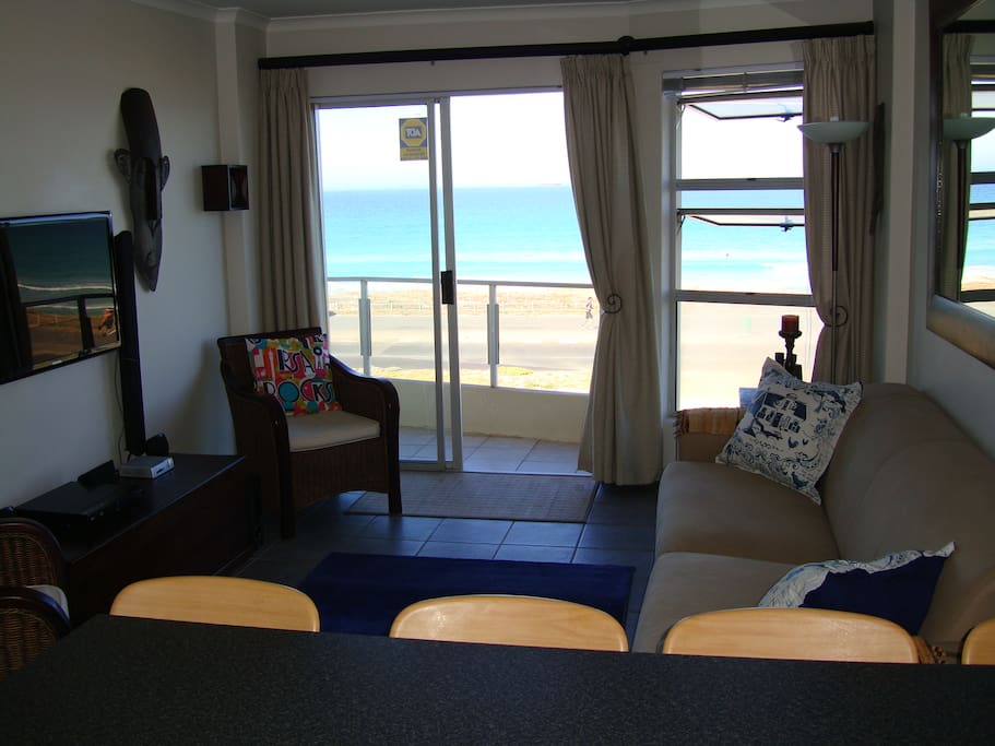 Sea view from kitchen and lounge open onto balconey