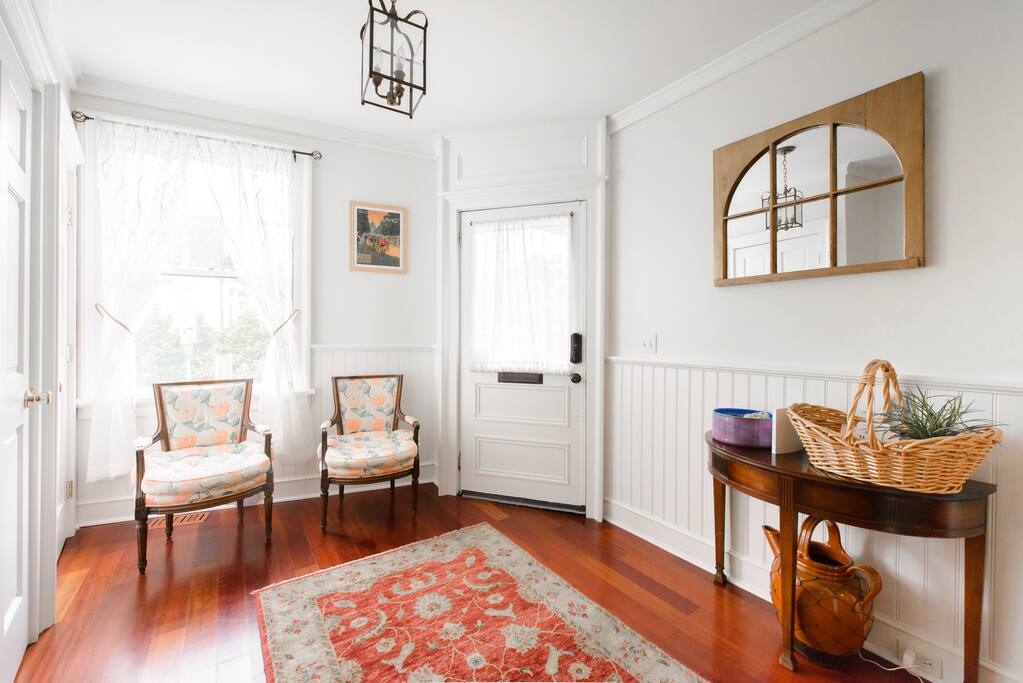 Front entrance and historic setting along with eclectic furnishings.