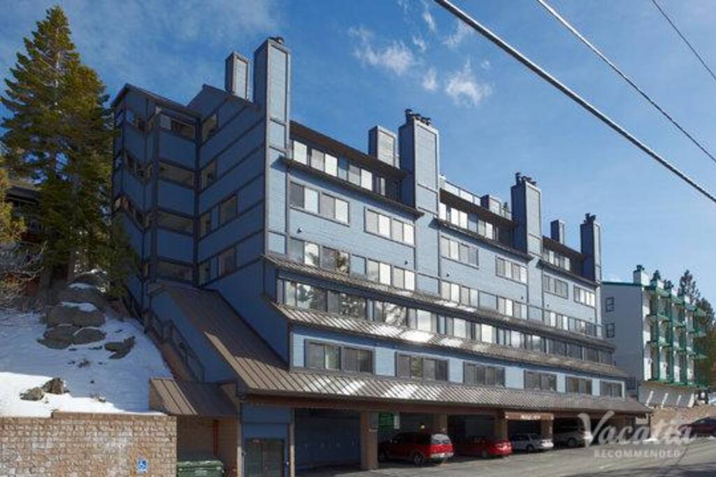 Covered parking and ski lockers