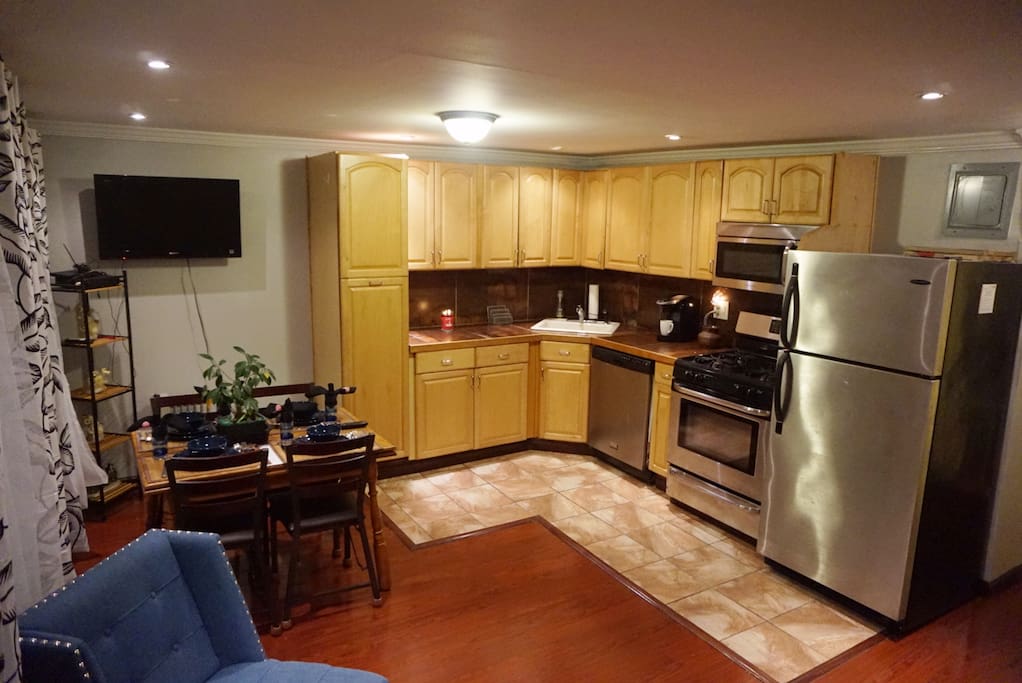 Full kitchen and dining area