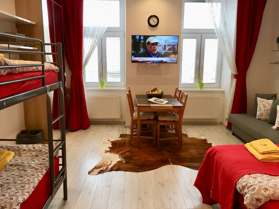 The apartment offers proper beds for 4 persons, with a bed sofa sleeping 2 more persons.