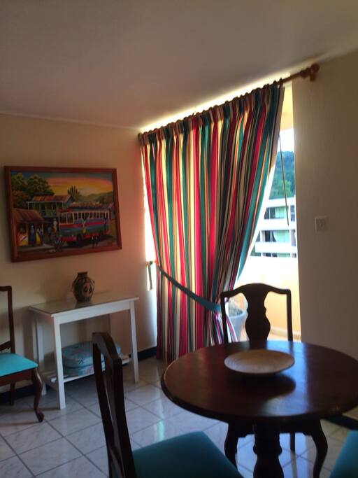 Breakfast nook with view of balcony