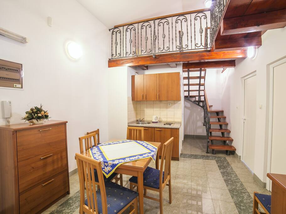 Dining table and kitchenette