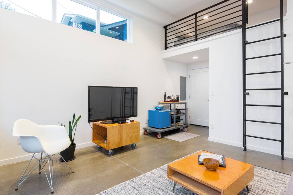 The ladder to the loft is on the right.